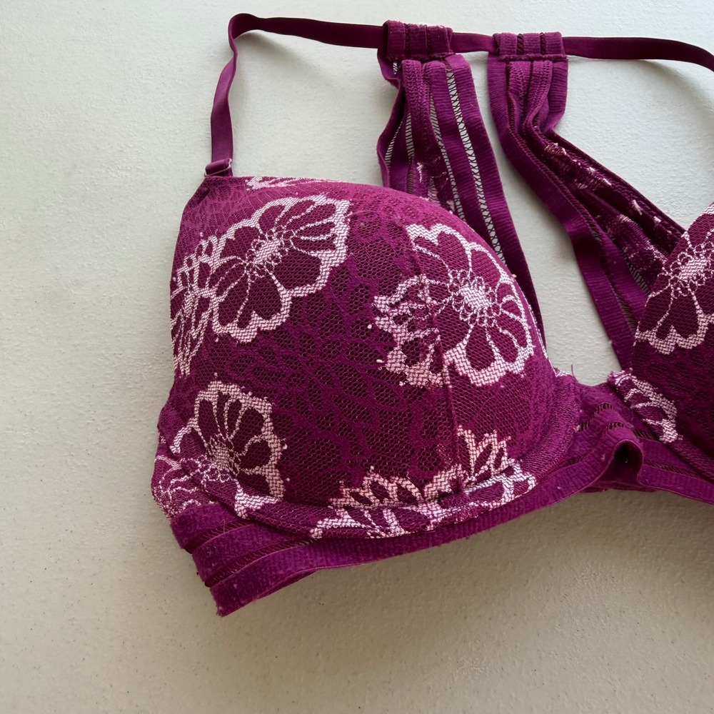 Victoria's Secret PINK 32D Purple & Pink Floral Lace Lightly Lined Racerback Bra - Picture 9 of 16
